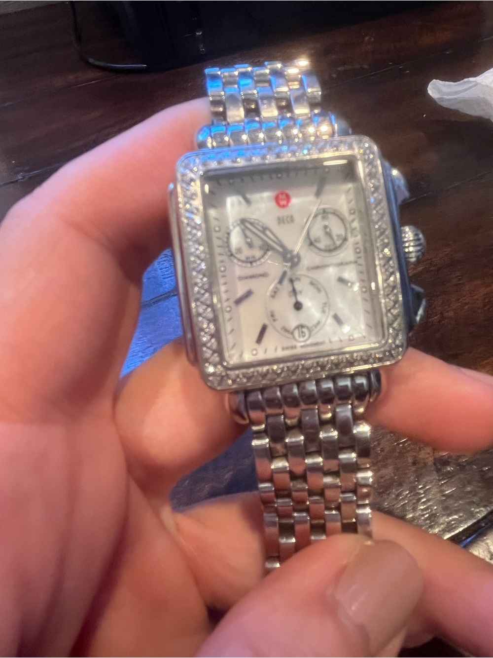 Michele Silver Diamond-Trim Stainless Steel Chronograph Watch - Picture 5 of 10